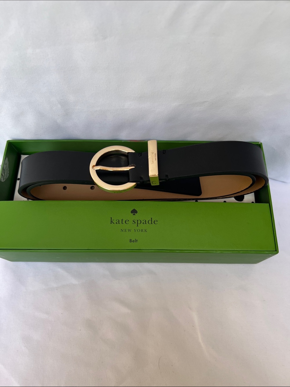 kate spade Black Leather Belt with Gold Circular Buckle